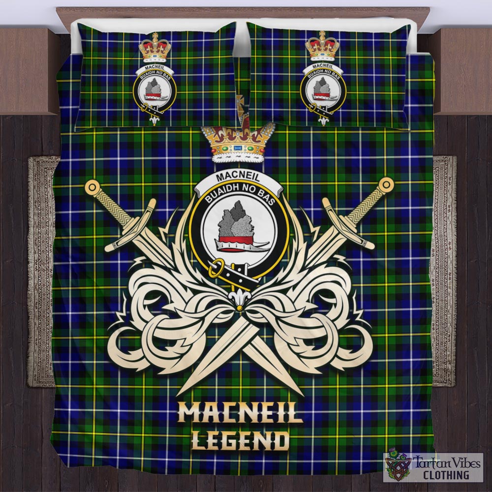 Tartan Vibes Clothing MacNeil of Barra Modern Tartan Bedding Set with Clan Crest and the Golden Sword of Courageous Legacy