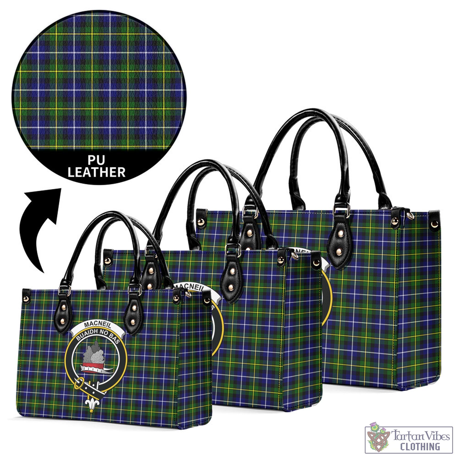 Tartan Vibes Clothing MacNeil of Barra Modern Tartan Luxury Leather Handbags with Family Crest