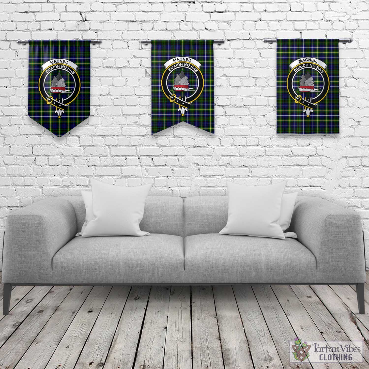 Tartan Vibes Clothing MacNeil of Barra Modern Tartan Gonfalon, Tartan Banner with Family Crest