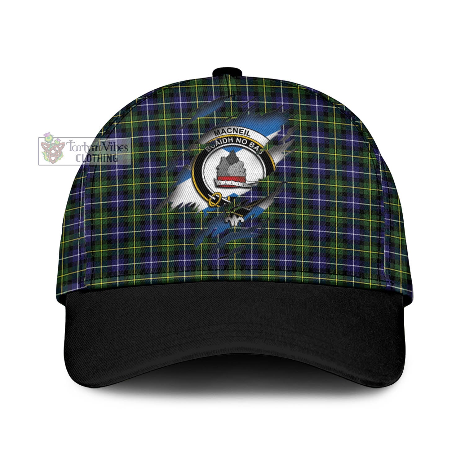 Tartan Vibes Clothing MacNeil of Barra Modern Tartan Classic Cap with Family Crest In Me Style