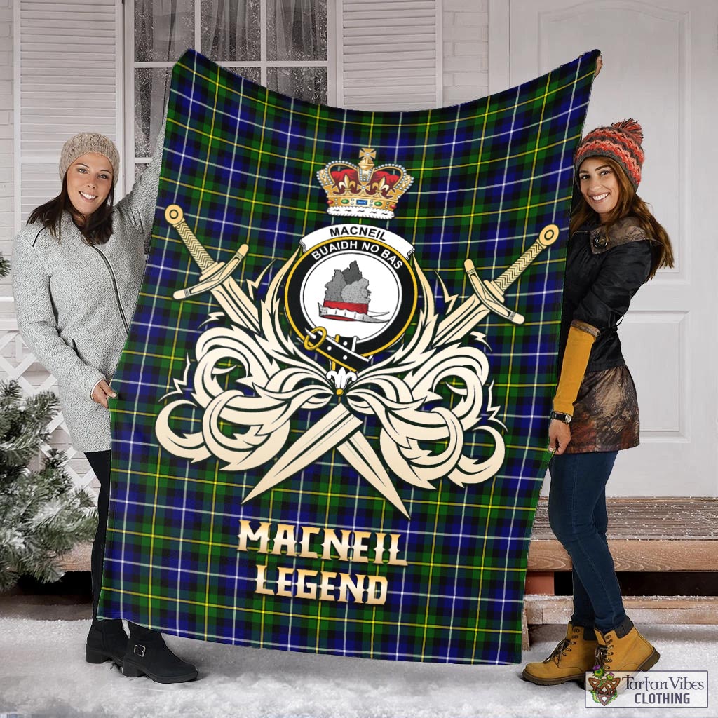 Tartan Vibes Clothing MacNeil of Barra Modern Tartan Blanket with Clan Crest and the Golden Sword of Courageous Legacy