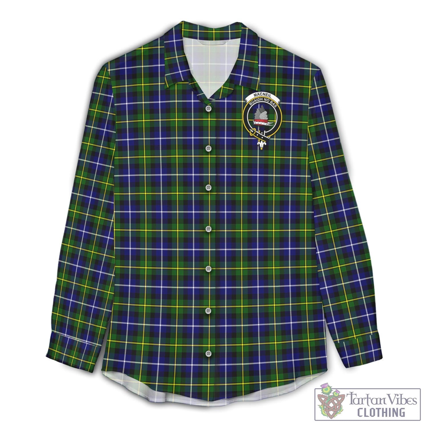 Tartan Vibes Clothing MacNeil of Barra Modern Tartan Womens Casual Shirt with Family Crest