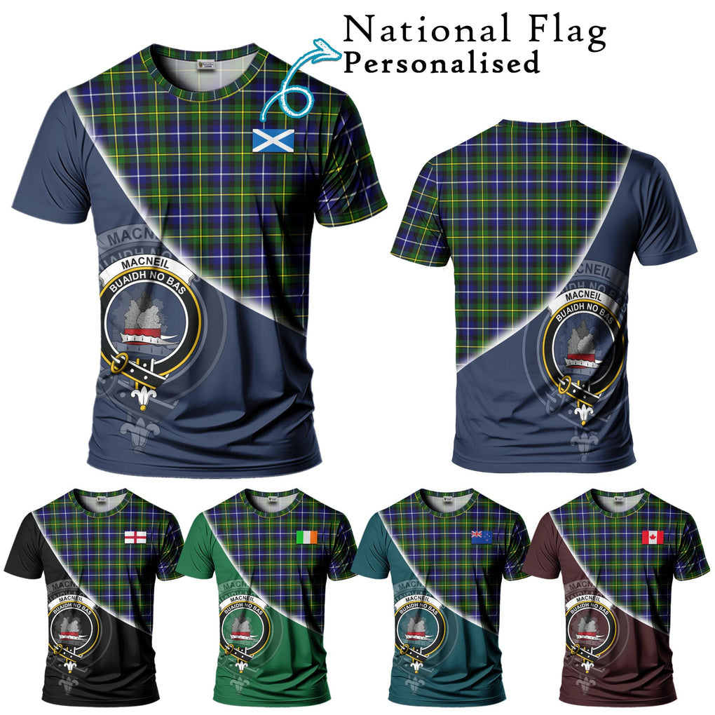 MacNeil of Barra Modern Tartan T-Shirt with Personalised National Flag and Family Crest Half Style Kid's Shirt - Tartanvibesclothing Shop