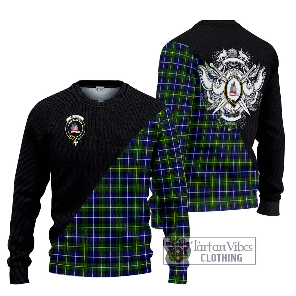 MacNeil of Barra Modern Tartan Knitted Sweater with Family Crest and Military Logo Style Unisex - Tartanvibesclothing Shop