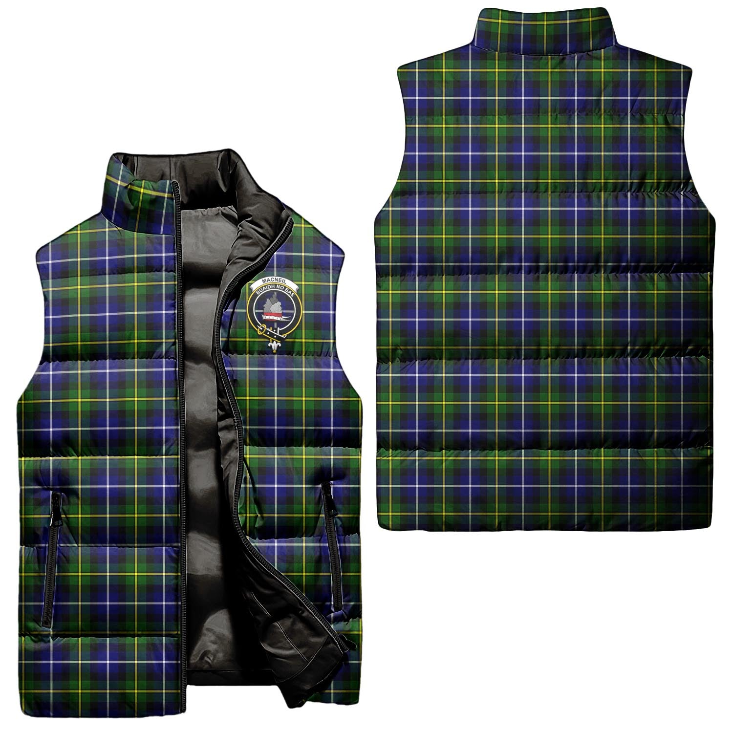 MacNeil of Barra Modern Tartan Sleeveless Puffer Jacket with Family Crest Unisex - Tartanvibesclothing