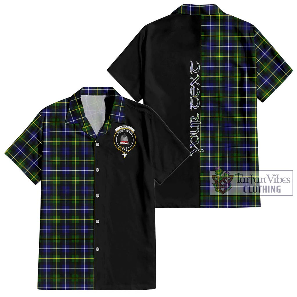 MacNeil of Barra Modern Tartan Short Sleeve Button Shirt with Family Crest and Half Of Me Style Kid - Tartanvibesclothing Shop