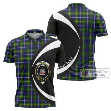 MacNeil of Barra Modern Tartan Zipper Polo Shirt with Family Crest Circle Style