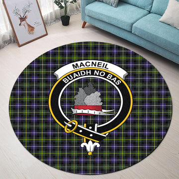 MacNeil of Barra Modern Tartan Round Rug with Family Crest