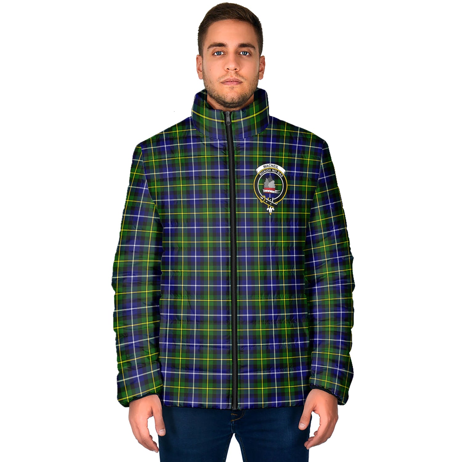 MacNeil of Barra Modern Tartan Padded Jacket with Family Crest - Tartan Vibes Clothing