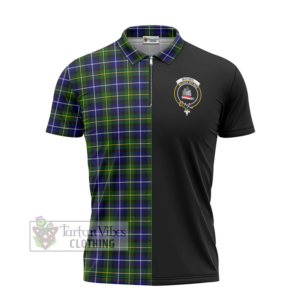 MacNeil of Barra Modern Tartan Zipper Polo Shirt with Family Crest and Half Of Me Style - Tartanvibesclothing Shop