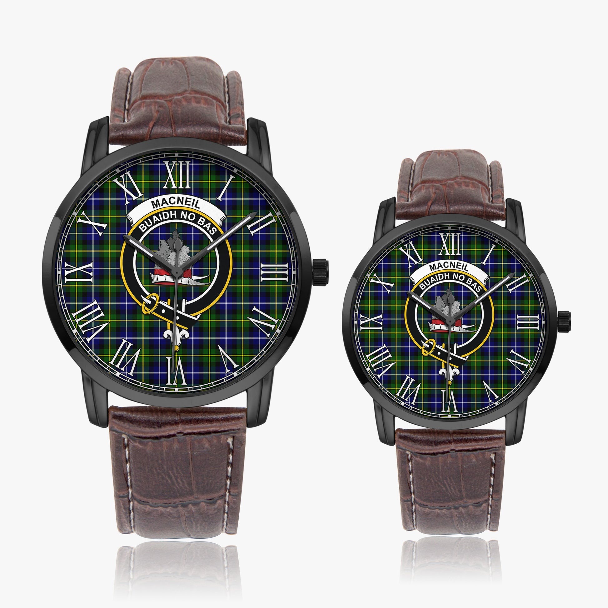 MacNeil of Barra Modern Tartan Family Crest Leather Strap Quartz Watch - Tartanvibesclothing