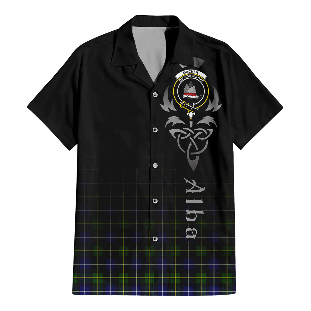 Tartan Vibes Clothing MacNeil of Barra Modern Tartan Short Sleeve Button Up Featuring Alba Gu Brath Family Crest Celtic Inspired