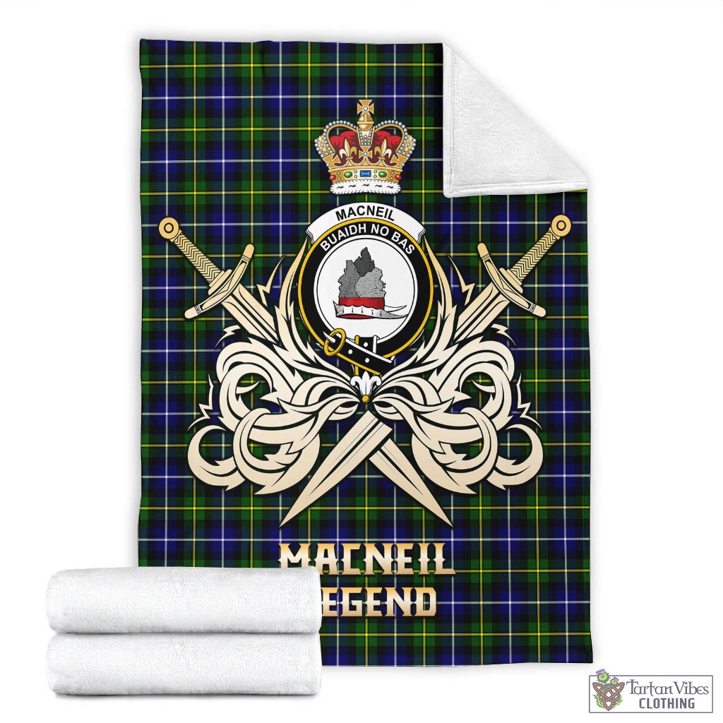 Tartan Vibes Clothing MacNeil of Barra Modern Tartan Blanket with Clan Crest and the Golden Sword of Courageous Legacy