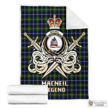 MacNeil of Barra Modern Tartan Blanket with Clan Crest and the Golden Sword of Courageous Legacy