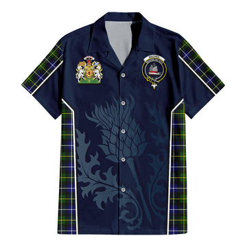 MacNeil of Barra Modern Tartan Short Sleeve Button Up Shirt with Family Crest and Scottish Thistle Vibes Sport Style