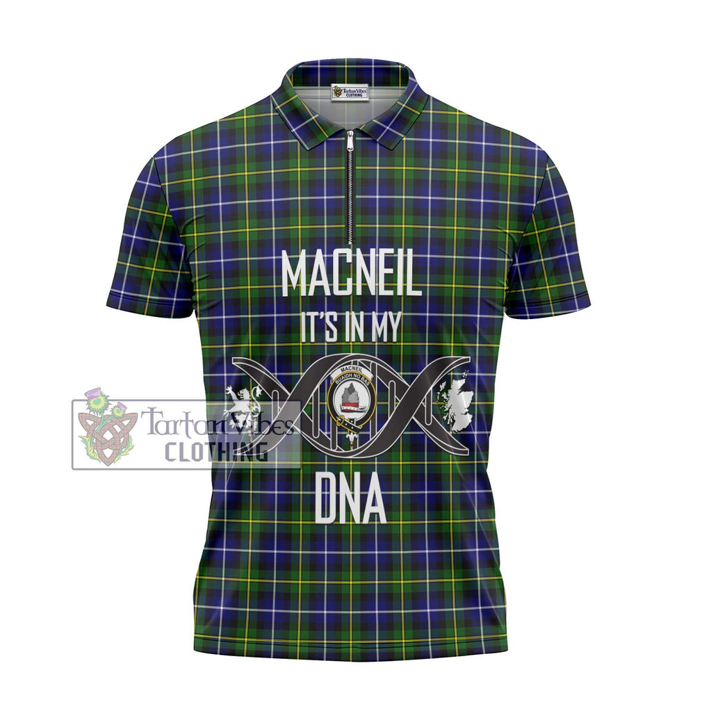 MacNeil of Barra Modern Tartan Zipper Polo Shirt with Family Crest DNA In Me Style - Tartanvibesclothing Shop