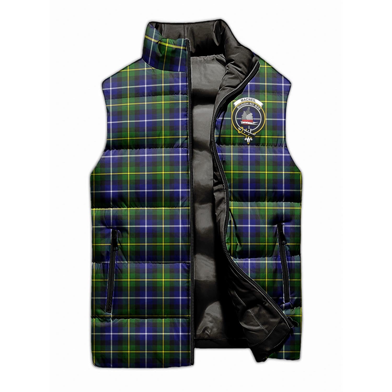 MacNeil of Barra Modern Tartan Sleeveless Puffer Jacket with Family Crest - Tartanvibesclothing