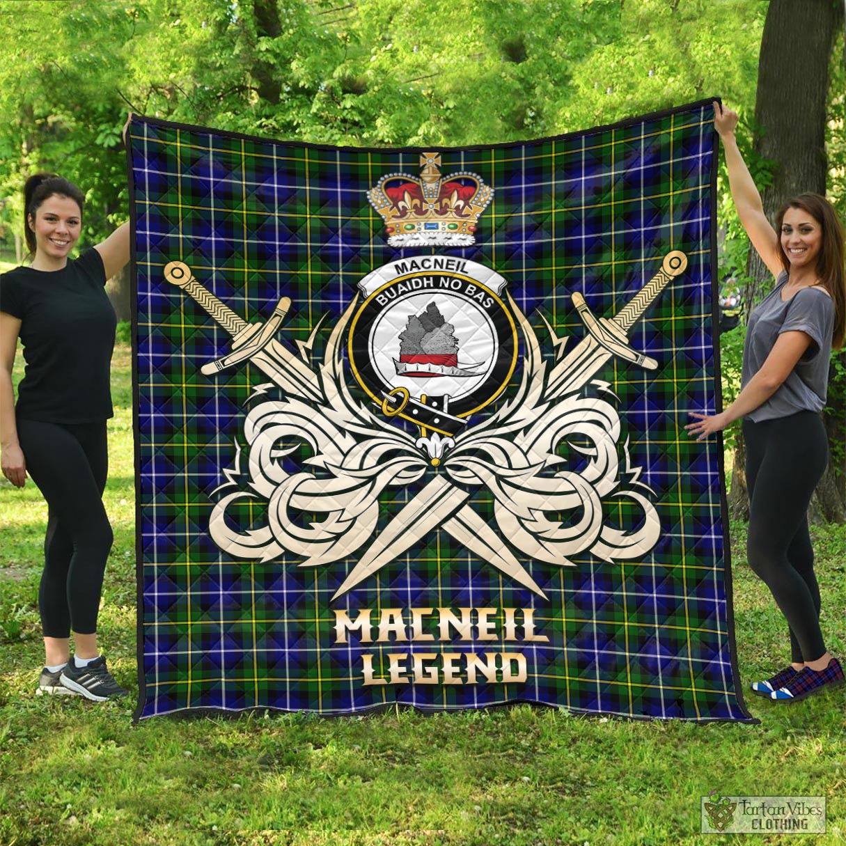 Tartan Vibes Clothing MacNeil of Barra Modern Tartan Quilt with Clan Crest and the Golden Sword of Courageous Legacy