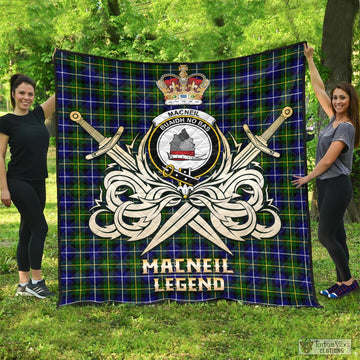 MacNeil of Barra Modern Tartan Quilt with Clan Crest and the Golden Sword of Courageous Legacy