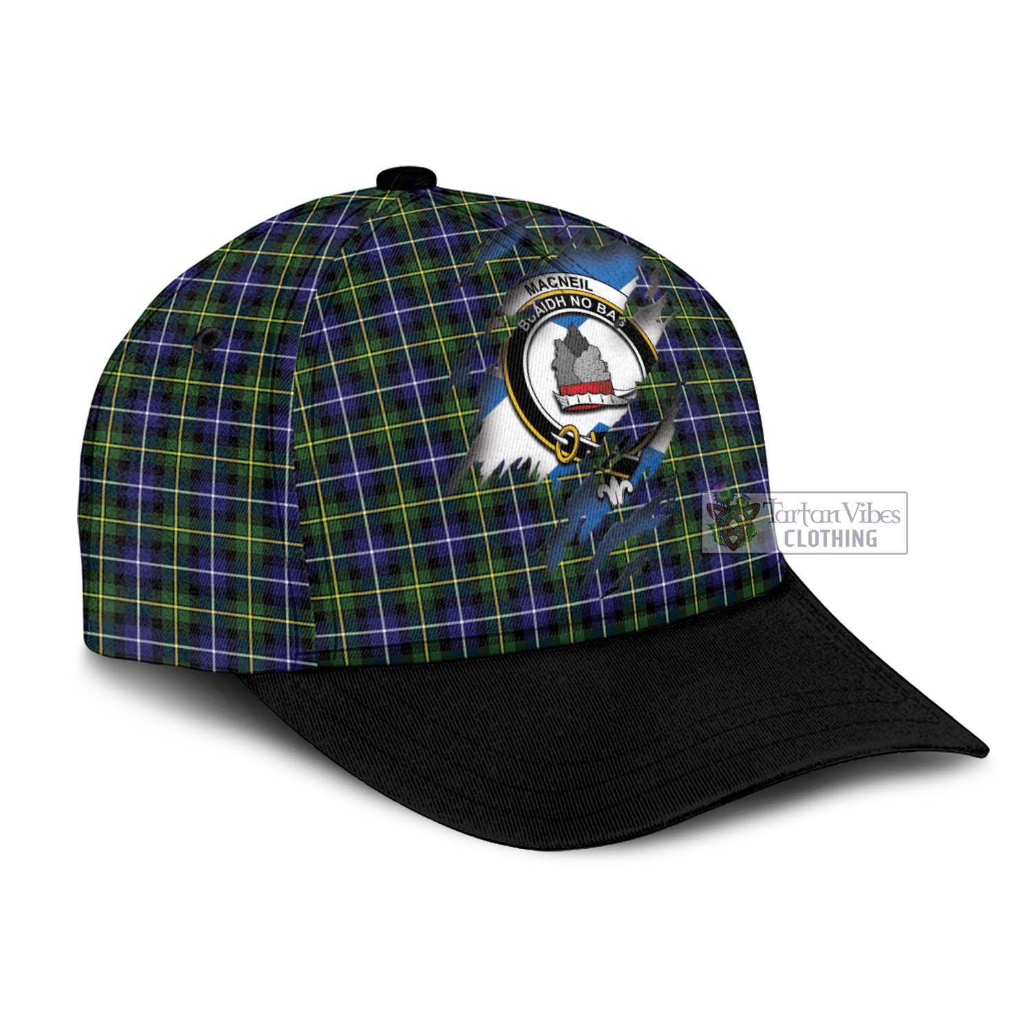 Tartan Vibes Clothing MacNeil of Barra Modern Tartan Classic Cap with Family Crest In Me Style