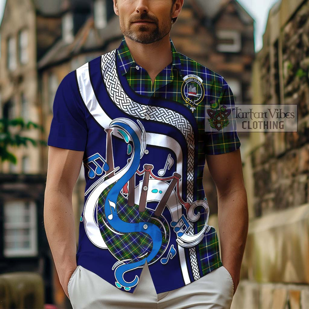 MacNeil of Barra Modern Tartan Short Sleeve Button Shirt with Epic Bagpipe Style - Tartanvibesclothing Shop