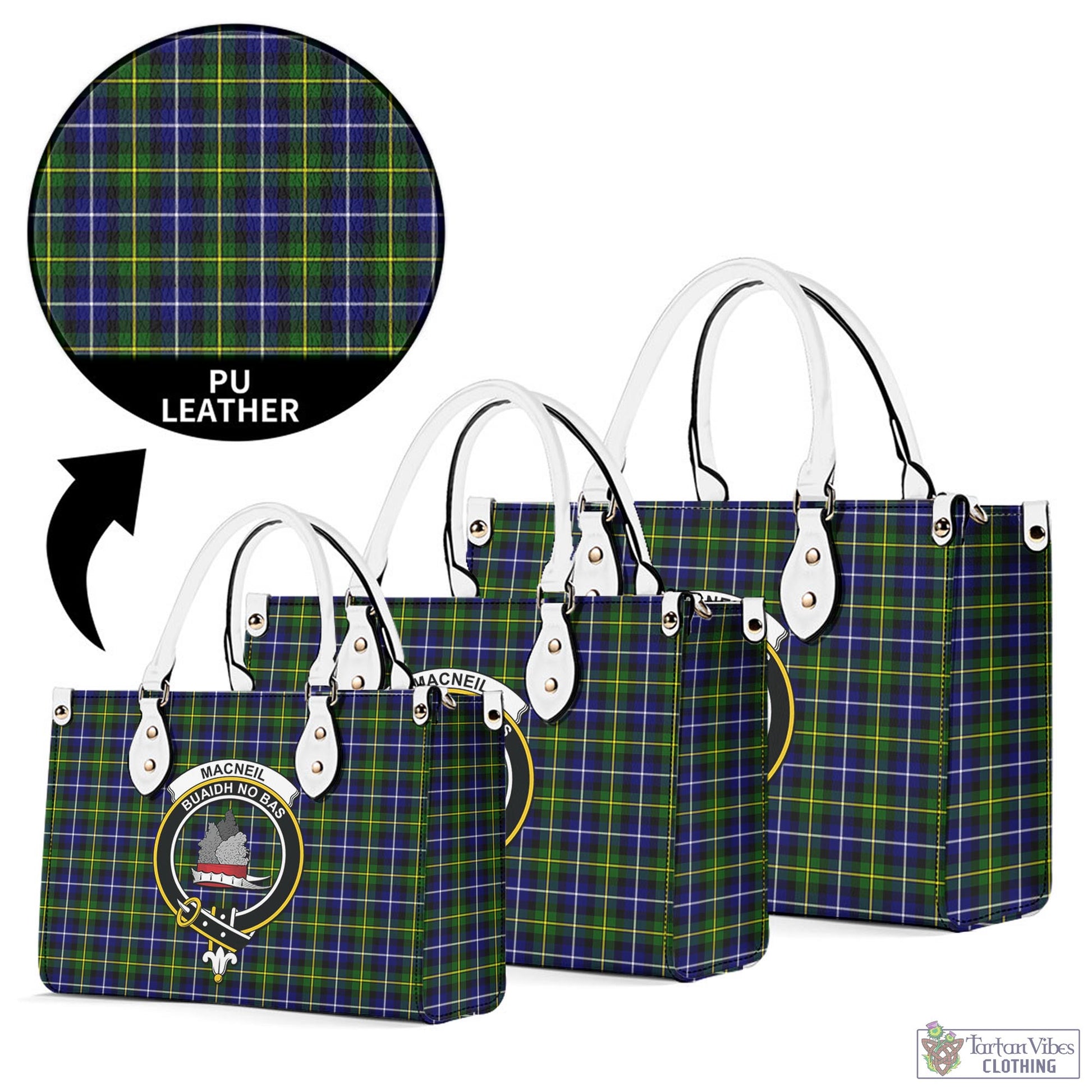 Tartan Vibes Clothing MacNeil of Barra Modern Tartan Luxury Leather Handbags with Family Crest