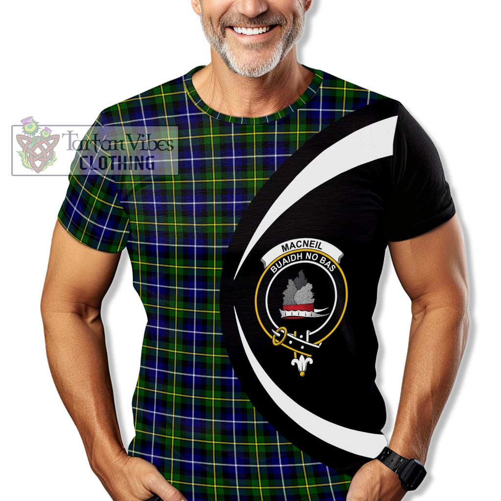 Tartan Vibes Clothing MacNeil of Barra Modern Tartan T-Shirt with Family Crest Circle Style