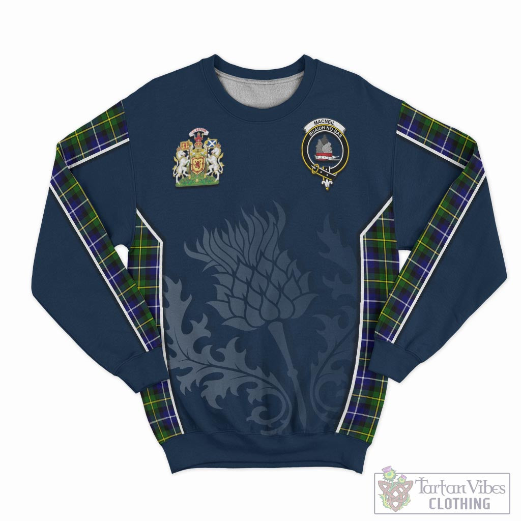 Tartan Vibes Clothing MacNeil of Barra Modern Tartan Sweatshirt with Family Crest and Scottish Thistle Vibes Sport Style