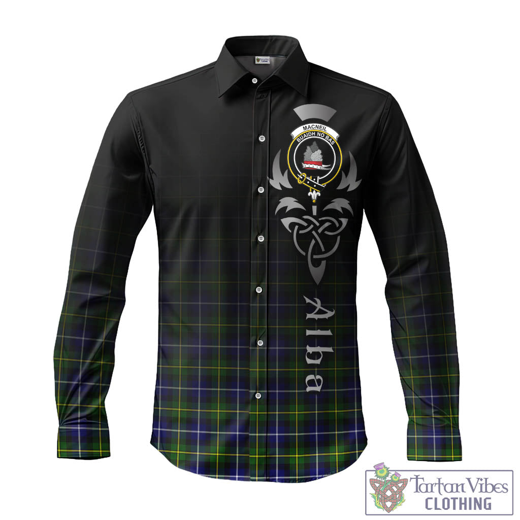 Tartan Vibes Clothing MacNeil of Barra Modern Tartan Long Sleeve Button Up Featuring Alba Gu Brath Family Crest Celtic Inspired