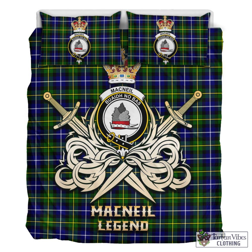 Tartan Vibes Clothing MacNeil of Barra Modern Tartan Bedding Set with Clan Crest and the Golden Sword of Courageous Legacy