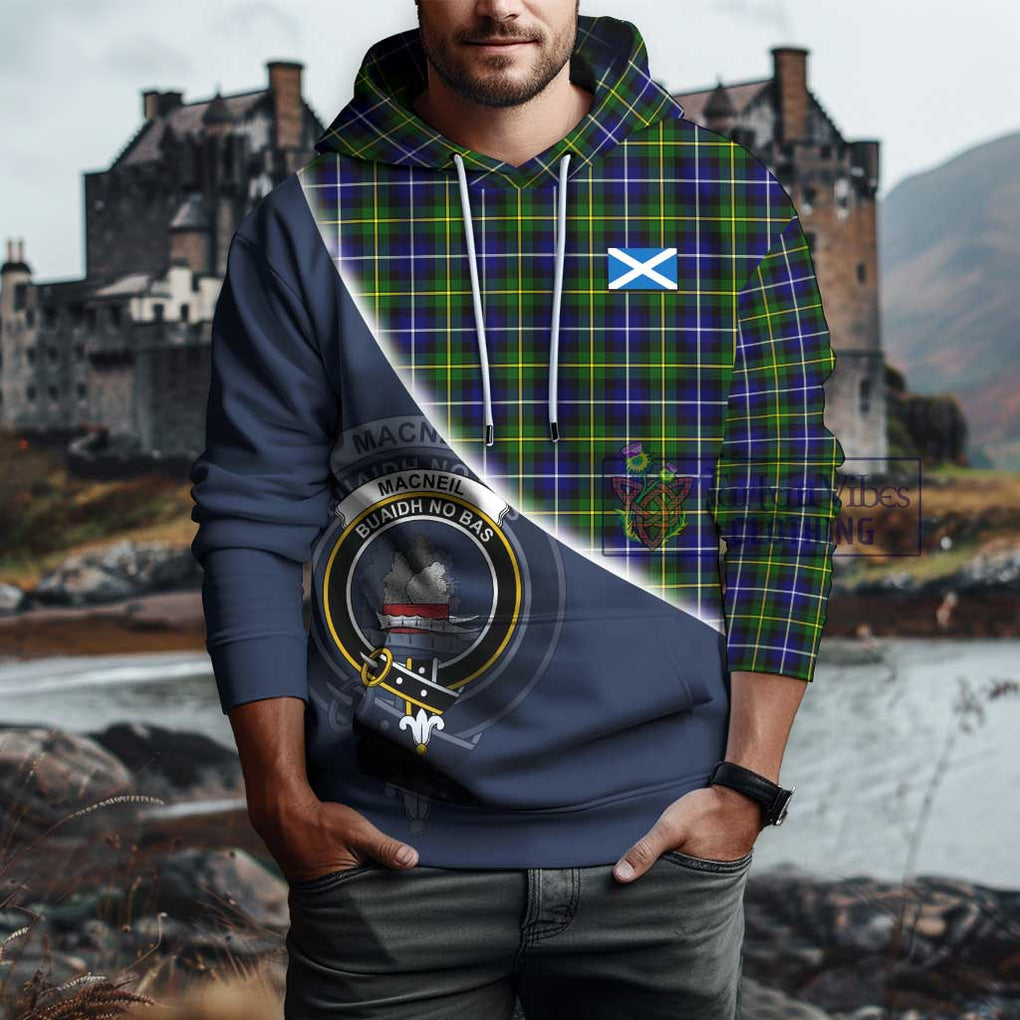 MacNeil of Barra Modern Tartan Hoodie with Personalised National Flag and Family Crest Half Style - Tartanvibesclothing Shop