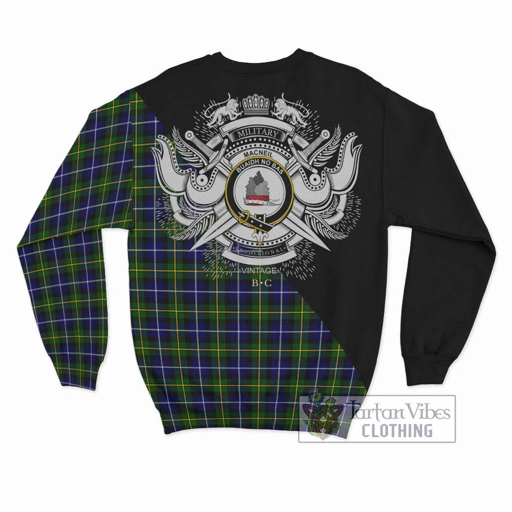 MacNeil of Barra Modern Tartan Sweatshirt with Family Crest and Military Logo Style - Tartanvibesclothing Shop