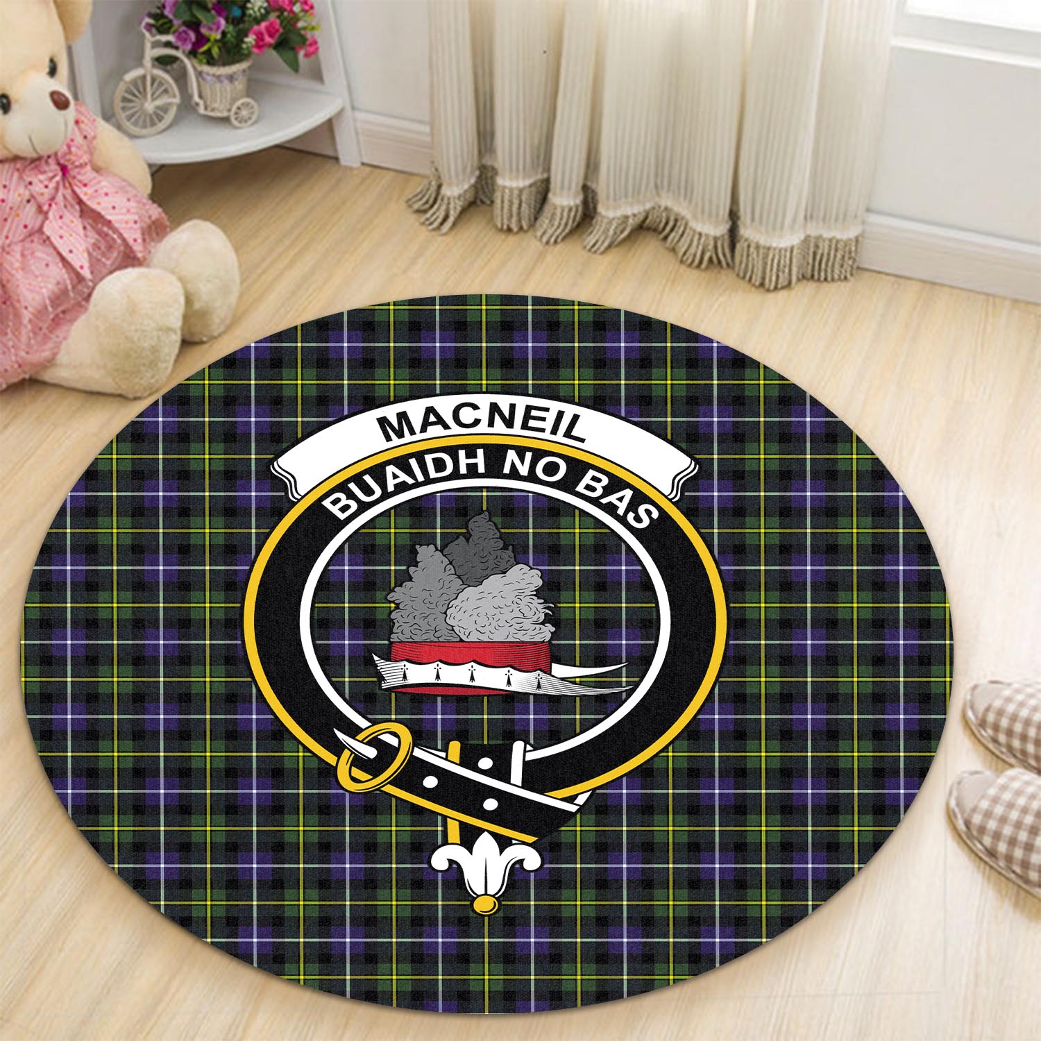 macneil-of-barra-modern-tartan-round-rug-with-family-crest