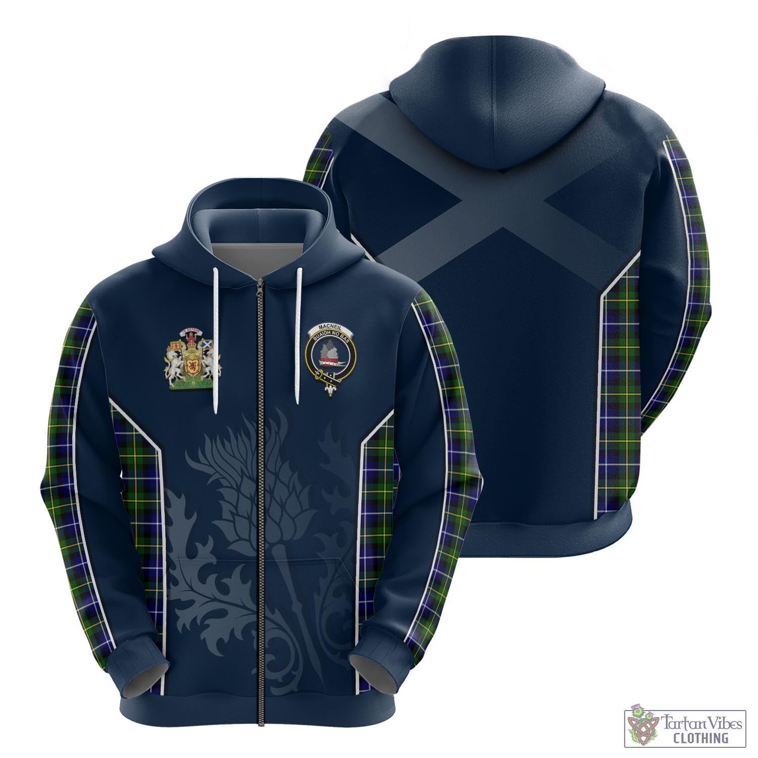 Tartan Vibes Clothing MacNeil of Barra Modern Tartan Hoodie with Family Crest and Scottish Thistle Vibes Sport Style