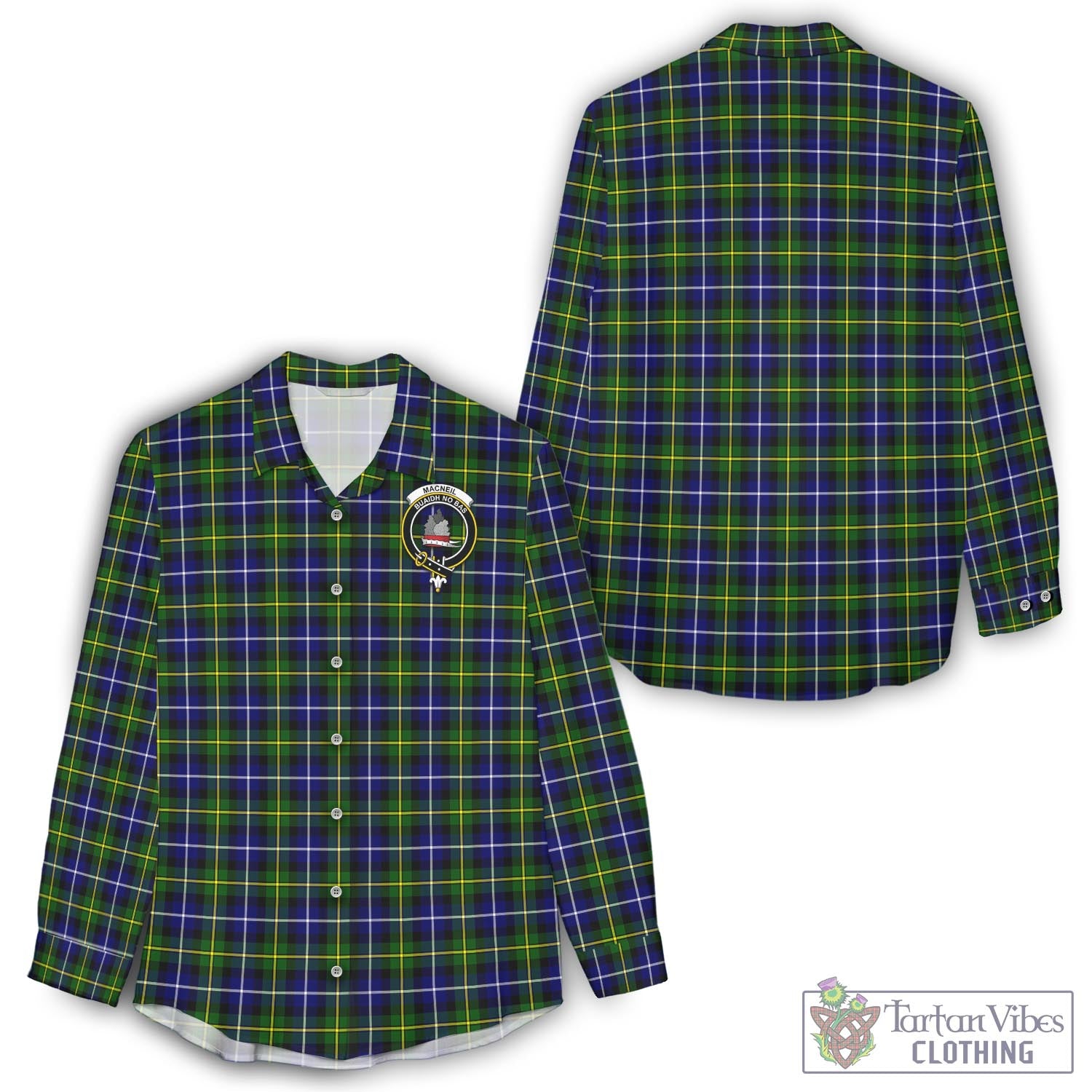 Tartan Vibes Clothing MacNeil of Barra Modern Tartan Womens Casual Shirt with Family Crest