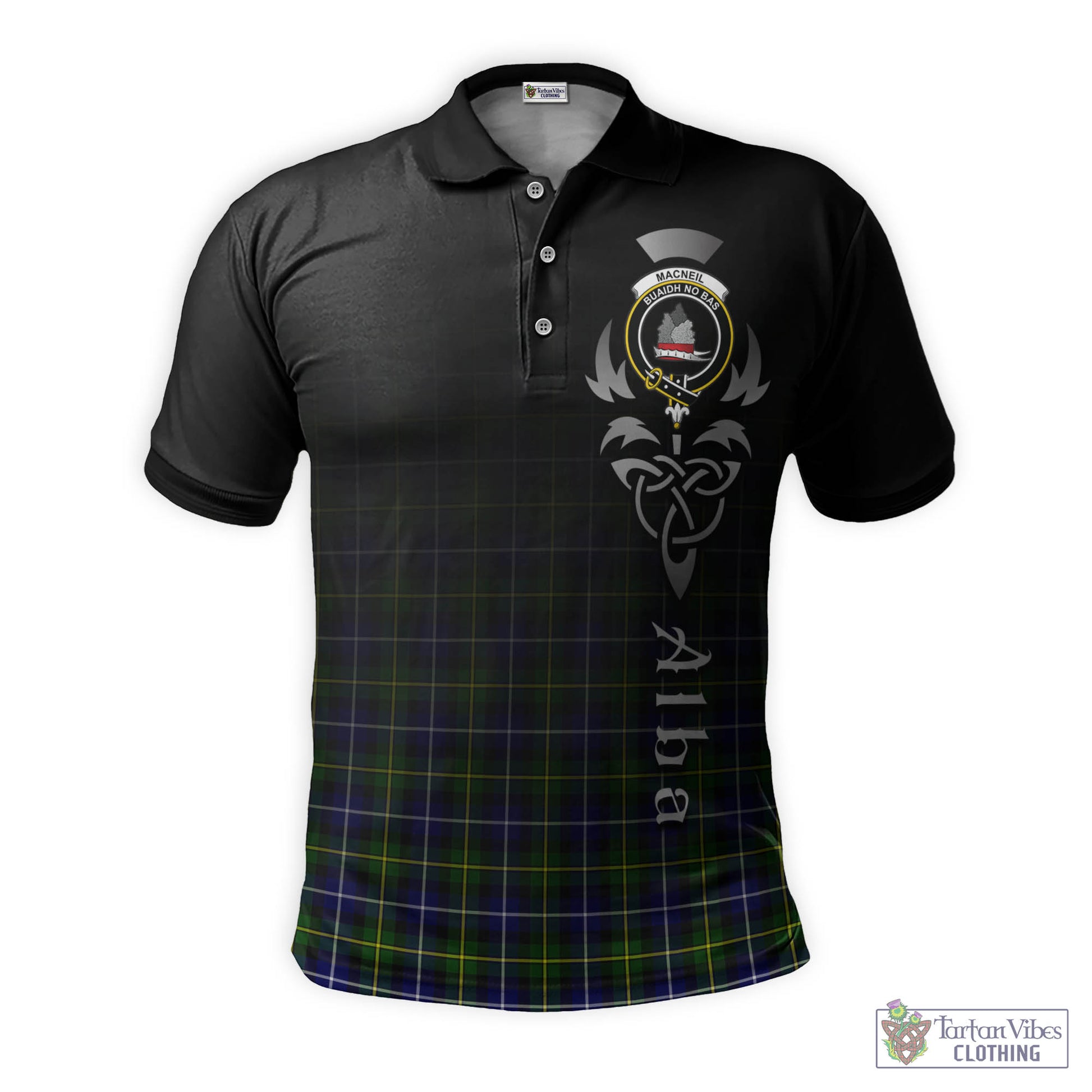 Tartan Vibes Clothing MacNeil of Barra Modern Tartan Polo Shirt Featuring Alba Gu Brath Family Crest Celtic Inspired