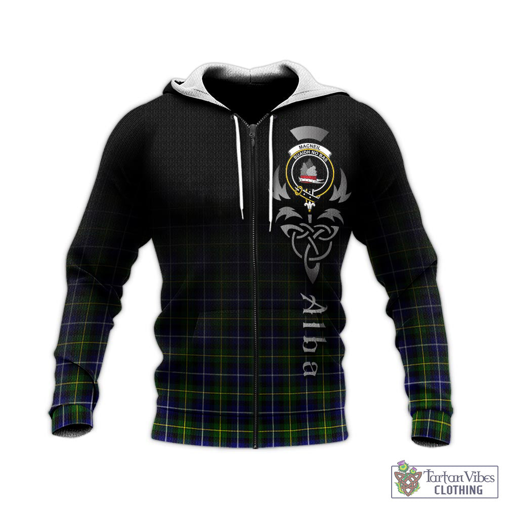 Tartan Vibes Clothing MacNeil of Barra Modern Tartan Knitted Hoodie Featuring Alba Gu Brath Family Crest Celtic Inspired