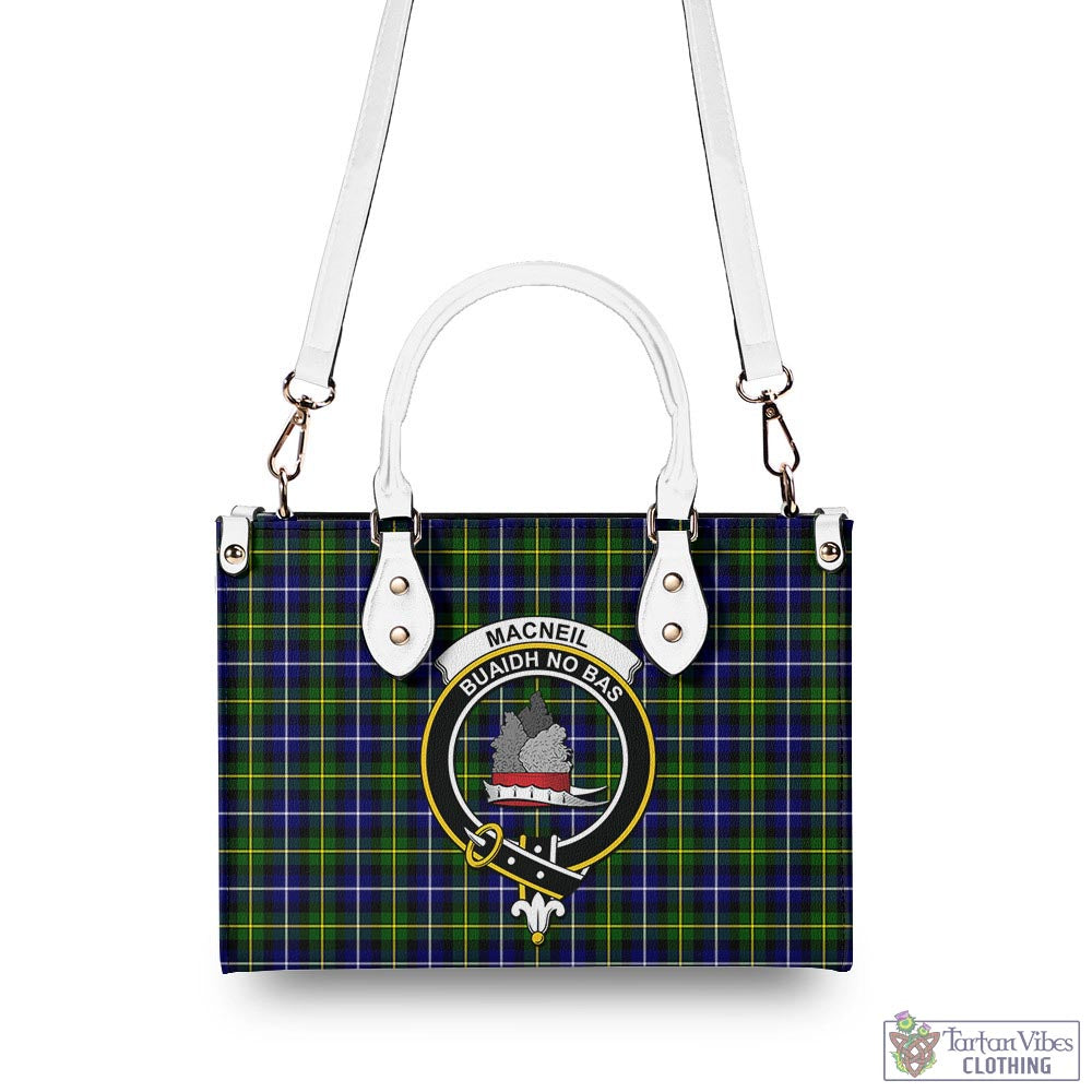 Tartan Vibes Clothing MacNeil of Barra Modern Tartan Luxury Leather Handbags with Family Crest