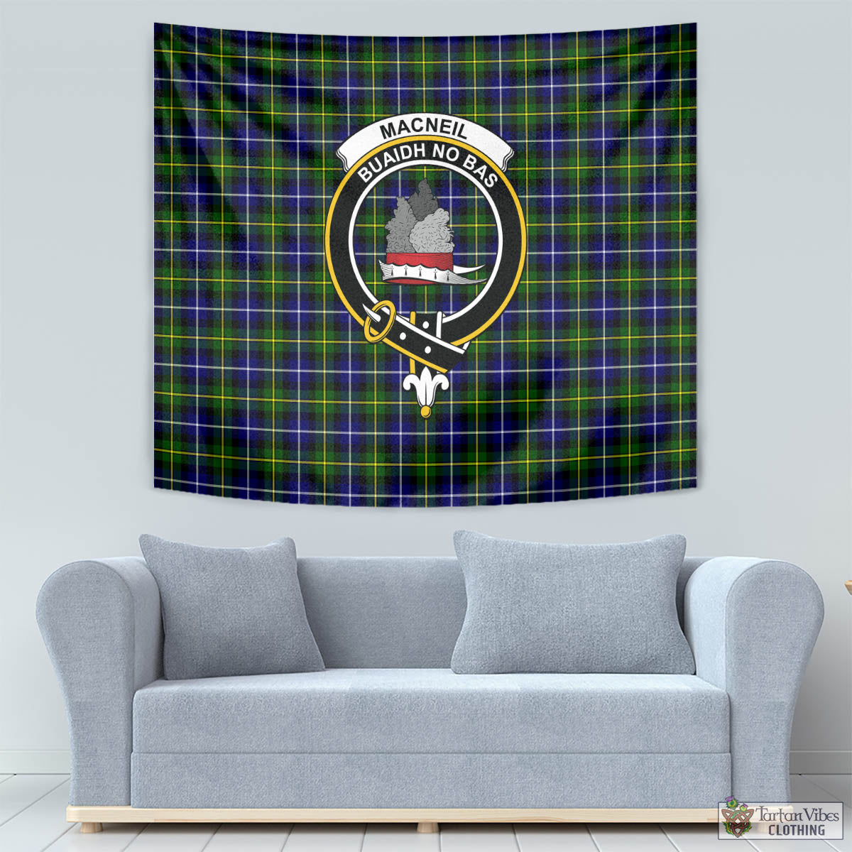 Tartan Vibes Clothing MacNeil of Barra Modern Tartan Tapestry Wall Hanging and Home Decor for Room with Family Crest