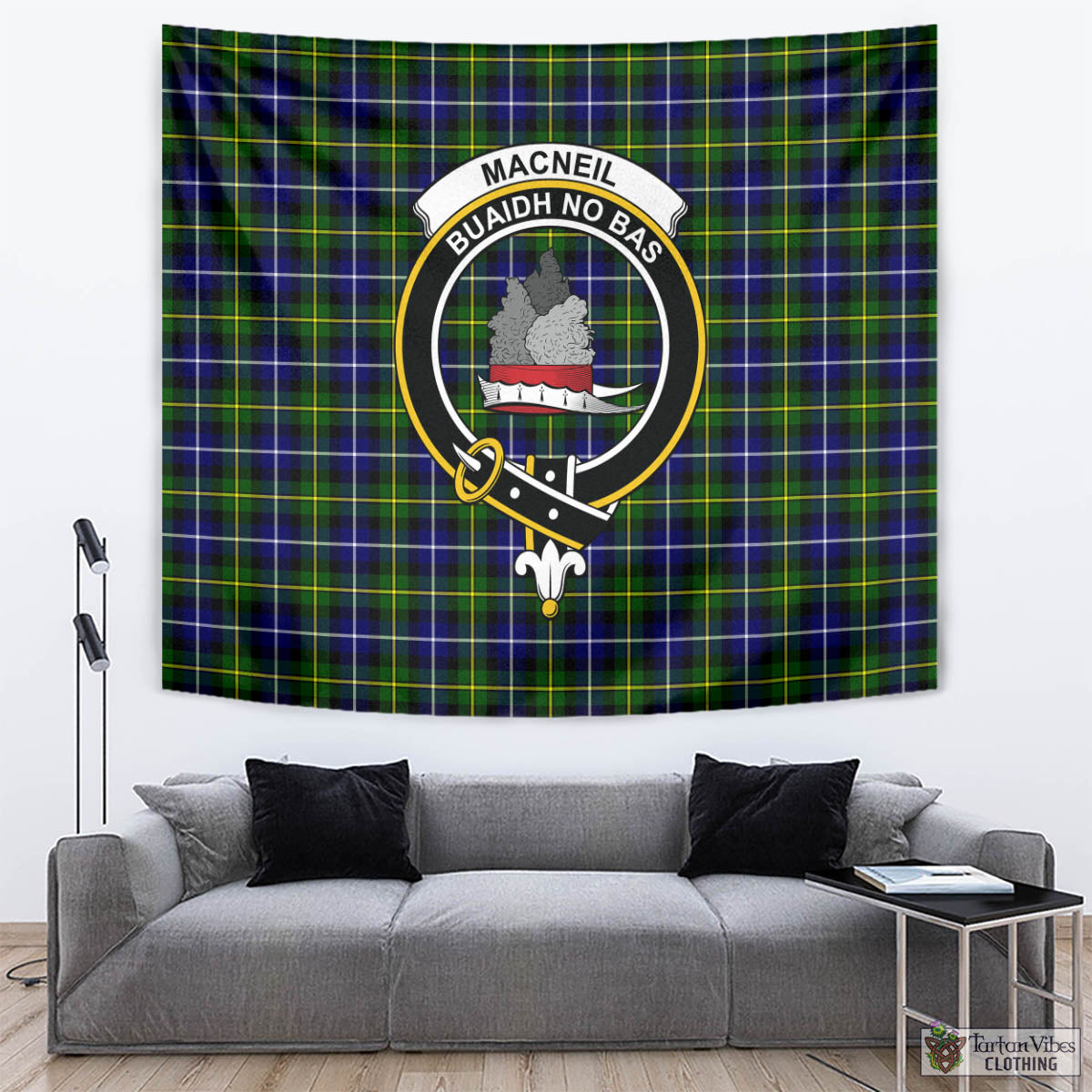 Tartan Vibes Clothing MacNeil of Barra Modern Tartan Tapestry Wall Hanging and Home Decor for Room with Family Crest