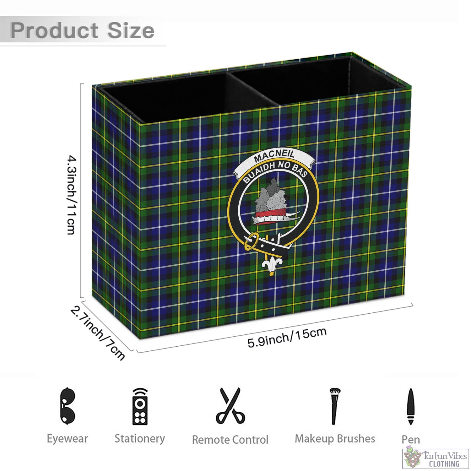 Tartan Vibes Clothing MacNeil of Barra Modern Tartan Pen Holder with Family Crest