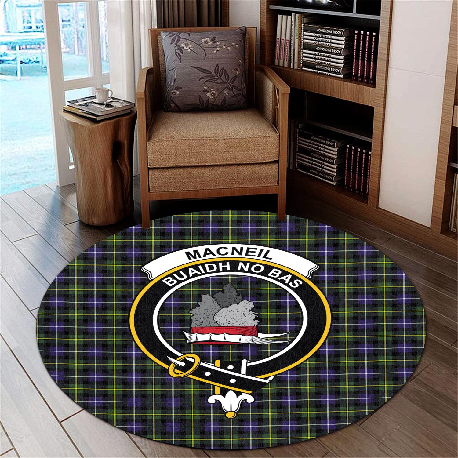 macneil-of-barra-modern-tartan-round-rug-with-family-crest