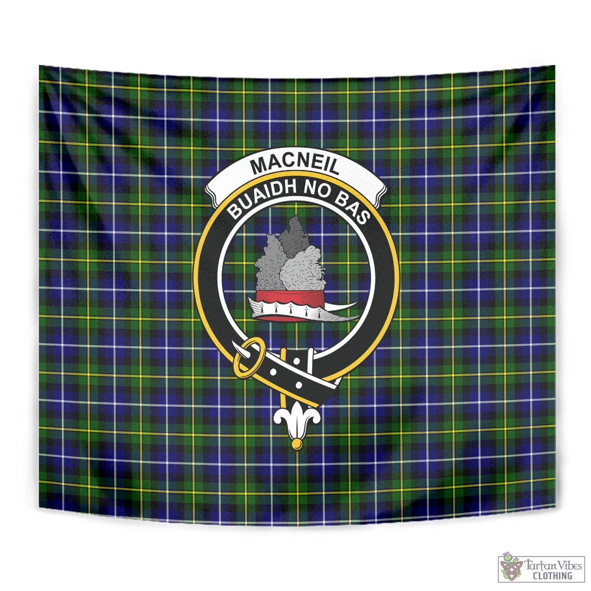 Tartan Vibes Clothing MacNeil of Barra Modern Tartan Tapestry Wall Hanging and Home Decor for Room with Family Crest