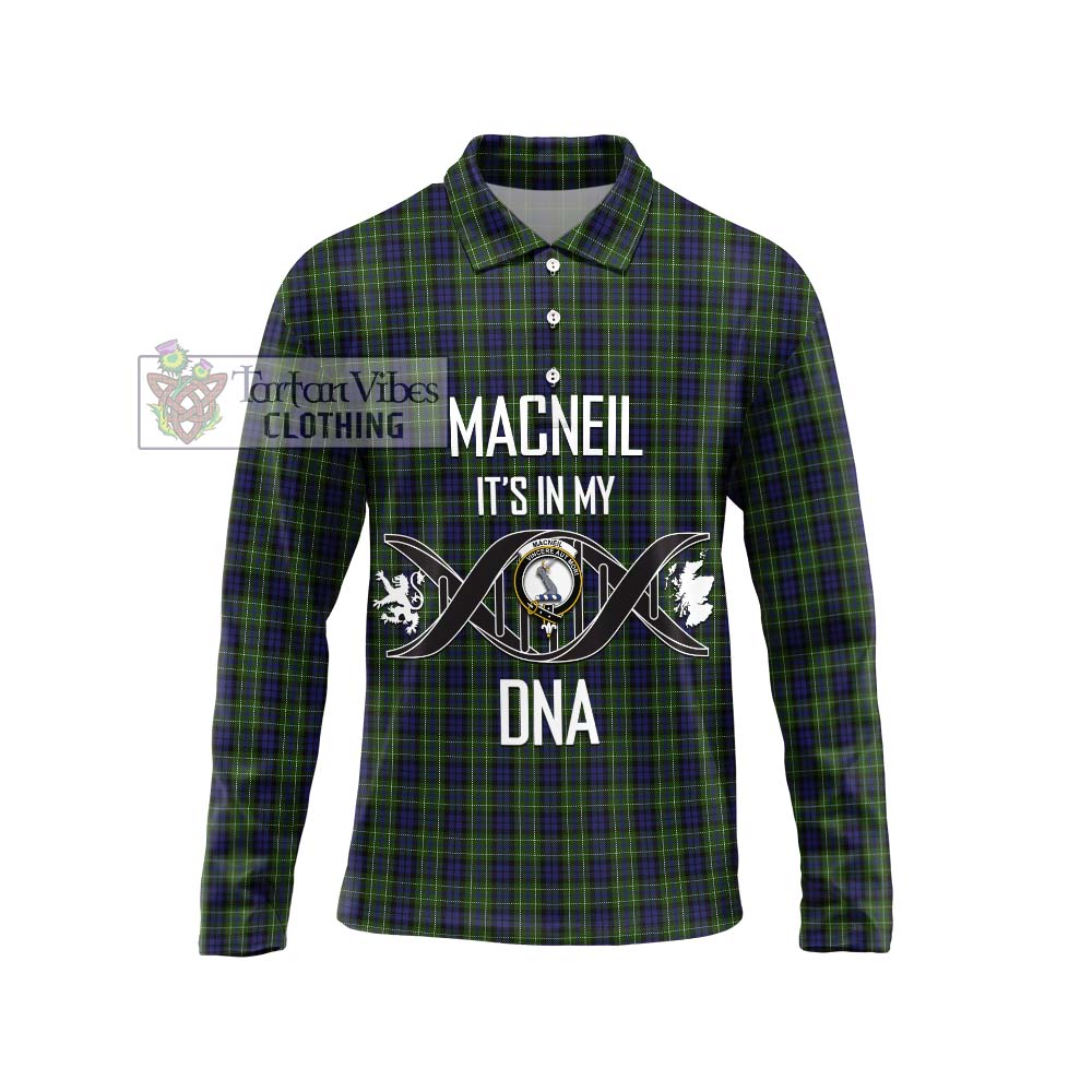 MacNeil of Colonsay Tartan Long Sleeve Polo Shirt with Family Crest DNA In Me Style Unisex - Tartanvibesclothing Shop