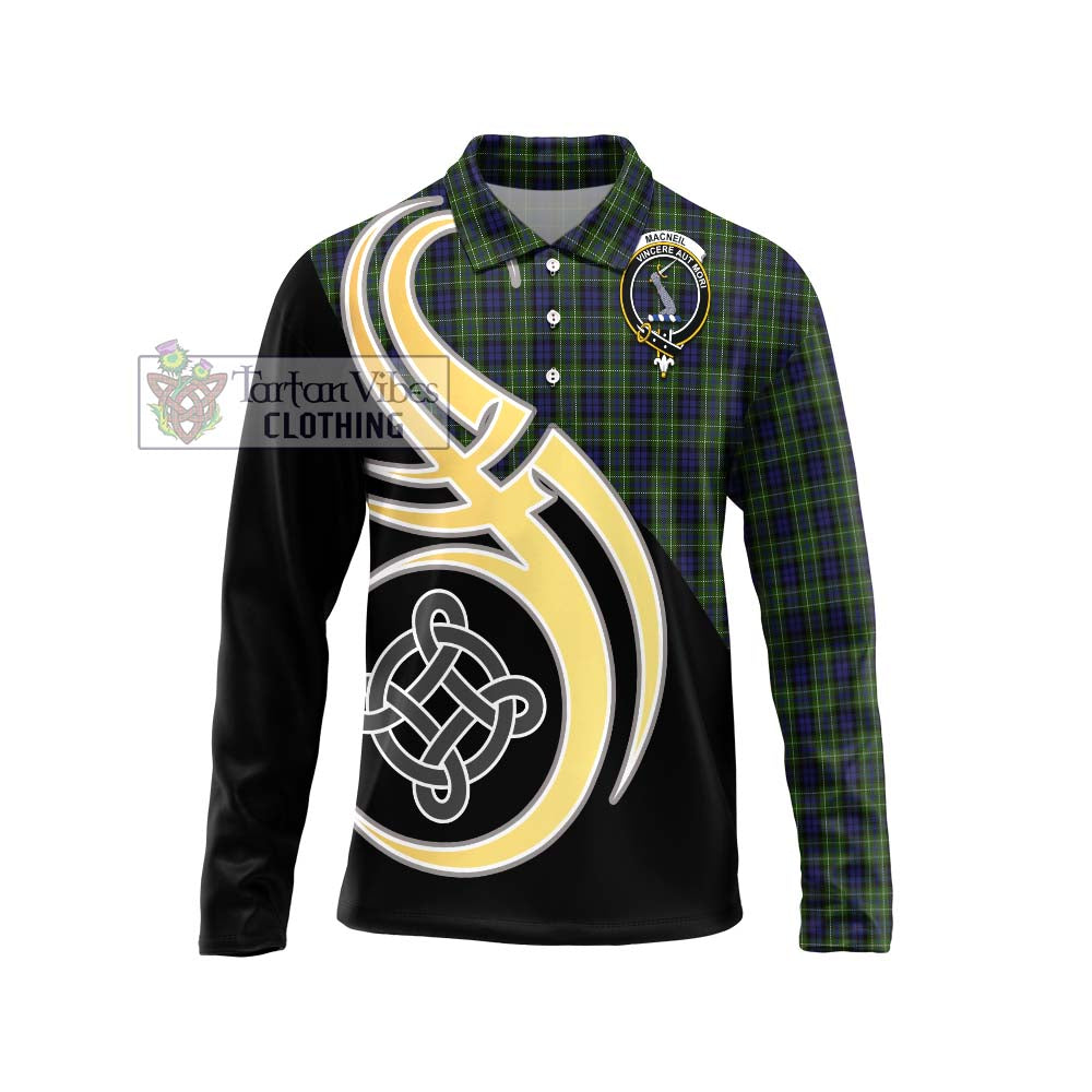 MacNeil of Colonsay Tartan Long Sleeve Polo Shirt with Family Crest and Celtic Symbol Style Unisex - Tartan Vibes Clothing