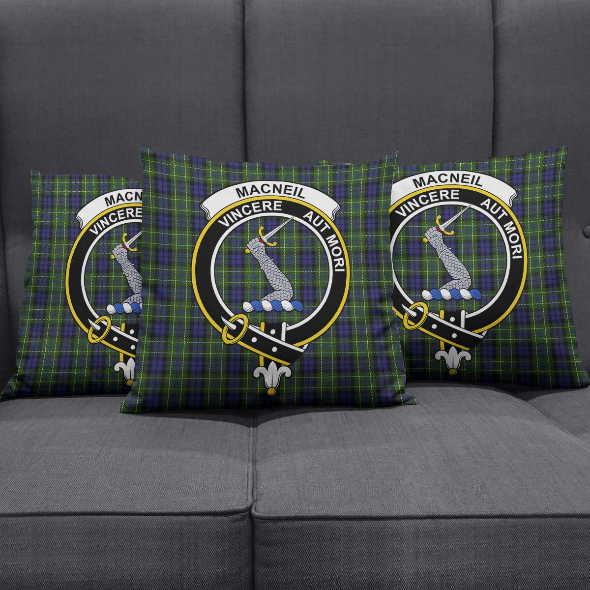 MacNeil of Colonsay Tartan Pillow Cover with Family Crest Square Pillow Cover - Tartanvibesclothing