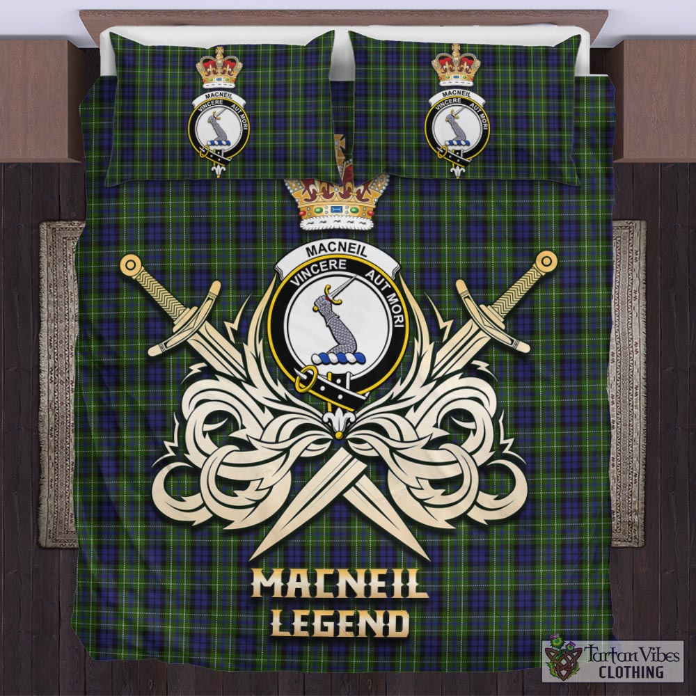 Tartan Vibes Clothing MacNeil of Colonsay Tartan Bedding Set with Clan Crest and the Golden Sword of Courageous Legacy