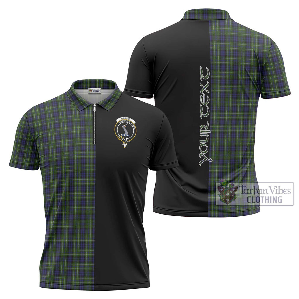 MacNeil of Colonsay Tartan Zipper Polo Shirt with Family Crest and Half Of Me Style Unisex - Tartanvibesclothing Shop