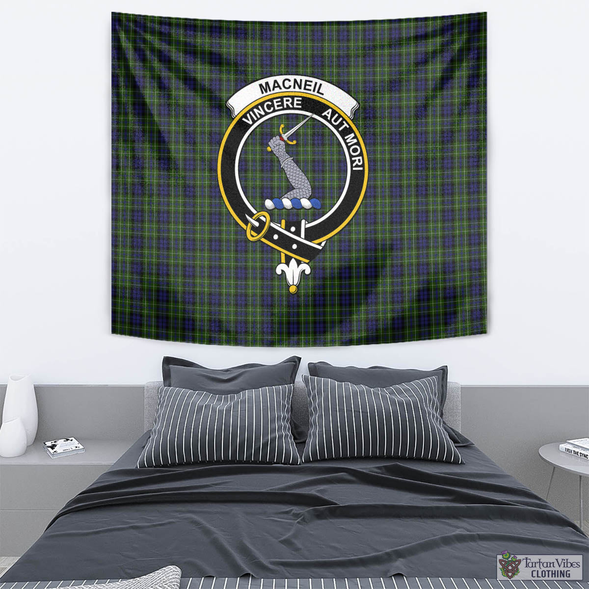 Tartan Vibes Clothing MacNeil of Colonsay Tartan Tapestry Wall Hanging and Home Decor for Room with Family Crest