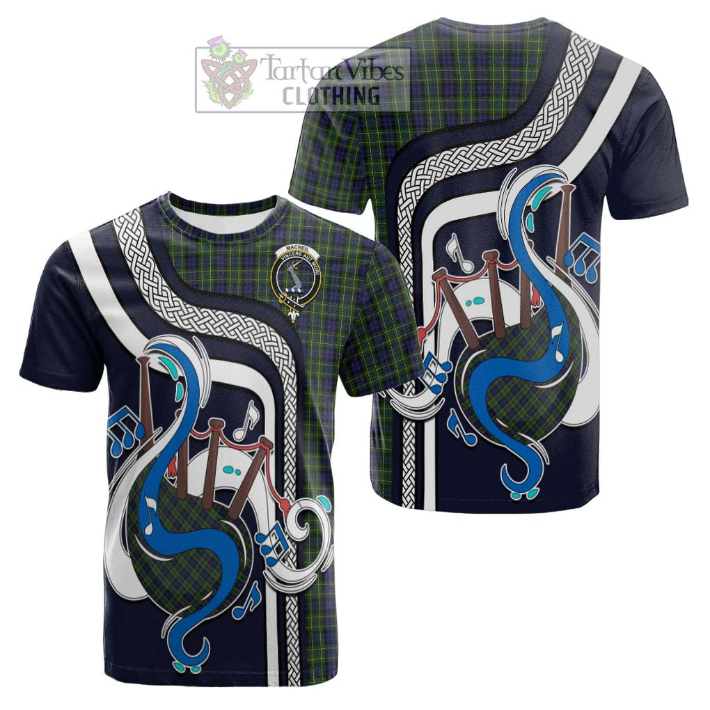 Tartan Vibes Clothing MacNeil of Colonsay Tartan Cotton T-shirt with Epic Bagpipe Style